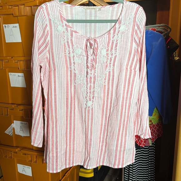 Soft Surroundings Salma Stripes Tunic Top Blouse Embroidered Size Large - Picture 2 of 10